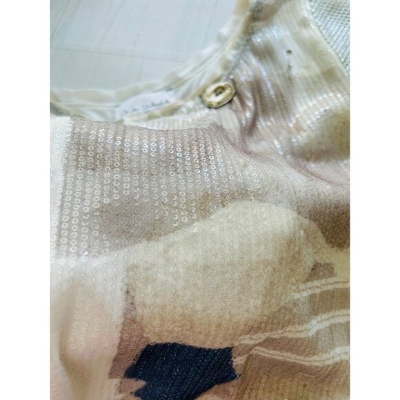 Elisa Cavaletti Women's Medium Italian Sequin Mesh Overlay Dress Beige/Blue - Picture 10 of 15